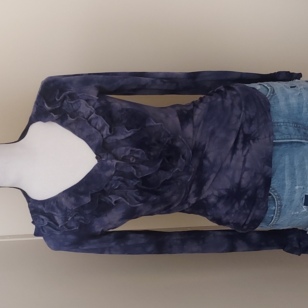 INC International Concepts Blue Fitted Long Sleeve Blouse